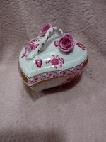 2504/29 Herendi porcelán Apponyi Purpur mintás szív alakú bonbonier