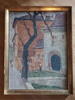 Gyelmis Lukács János (1899-1979): Részlet a Várból 1967. - képcsarnokos olajfestmény