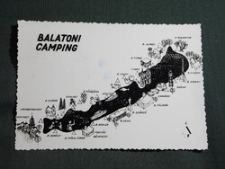 Képeslap,Balaton grafikai,térképes,Balatoni kempingek látkép,részlet,1963-