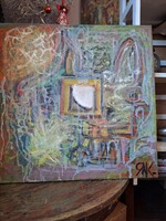 JÁK PÉTER 2021 o/v 50X50 cm "KIS HÁZAM LESZ FALU HELYEN"