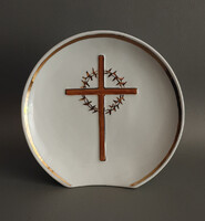 Hollóházi porcelán, aranyozott asztaldísz, hibátlan kegytárgy