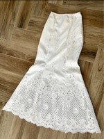 Handmade fehér maxi szoknya, Richelieu csipke, riselt alkalmi, hosszú