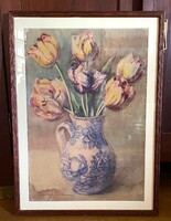 Palotay (Pájer) Alice "Tulipánok" régi akvarell csendélet festmény