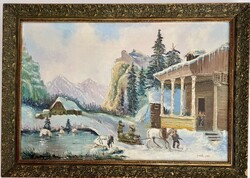 Játszadozó Gyerekek Téli - Olajfestmény