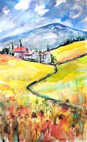 Tuscany landscape-  watercolor painting - Toszkán táj  akvarell festmény