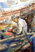 Ols fisherman-  watercolor painting - Öreg halász -  akvarell festmény