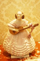 Déryné Herendi Porcelán Figura. Rózsaszínű, Jelzett, Hibátlan, Eredeti, Kézzel Festett! 36 cm magas.