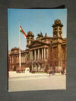 Képeslap,Budapest,néprajzi múzeum,Kossuth tér,országzászló látkép,részlet,1966-