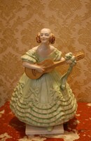 Déryné Herendi Porcelán Figura. Zöldszínű, Jelzett, Hibátlan, Eredeti, Kézzel Festett! 36 cm magas.