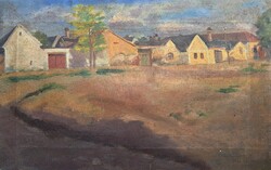 Péterfy Petrovits Lajos: Tata (Tóváros, 1920) olaj-vászon - Tatai házsor