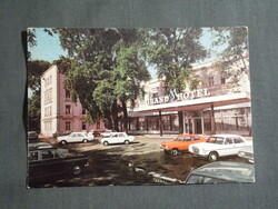 Képeslap,Budapest,Margitsziget,Grand Hotel,parkoló,Lada,Mercedes autó látkép,részlet,1973-