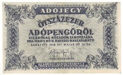 500000 ötszázezer adópengő 1946 sorszám nélküli UNC eltolódott nyomat