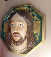 Falra akasztható egyedi gipsz dombormű Jézusról – Kézműves alkotás,Kiss J.szignóval. 38 cm magas