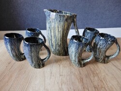 Unique Large Spanish Handmade Ceramic Jug with Glasses