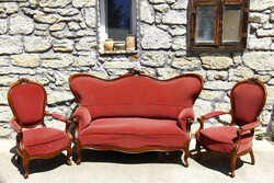 Antique Chippendale seating set sofa, couch and 2 armchairs