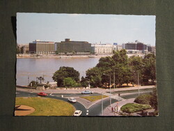 Képeslap,alkalmi bélyegzés,Budapest,Duna part,Lánchíd hídfő körforgalom látkép,részlet,1983-