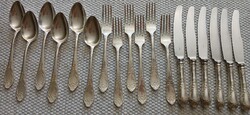 Six-person, 18-piece silver-plated, decorative, marked alpaca cutlery set