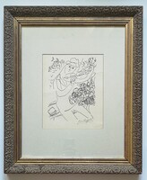 Marc Chagall(1887-1981): Hegedűs a háztetőn. Szitanyomat.