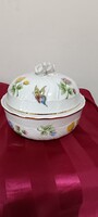 Hollóházi porcelán Hortenzia mintás lepkés nagyméretű kekszes bonbonier