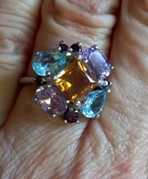 56 os Valodi Kek Topaz Ametiszt Citrin 925 Ezust Gyuru