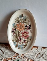 Zsolnay porcelain bowl / ring holder, with floral pattern decoration., Display case condition, completely flawless