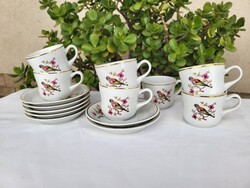 Hollóházi porcelán_madaras kávéscsésze szett