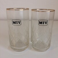 2 db metszett MTV logos - feliratos üveg csőpohár - pohár - vállalati üvegpohár - reklám pohár