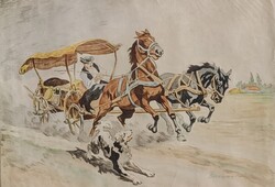 Benyovszky István (1898 – 1969) : Vágtató lovasszekér