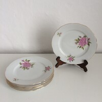 6 db Virágmintás - Rózsás - Virágos aranyszegélyes Csehszlovák porcelán kistányér - tányér