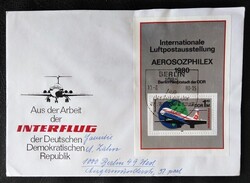 NDfb59f / Németország- NDK 1980 AEROSOZPHILEX bélyegkiállítás blokk FDC-n futott