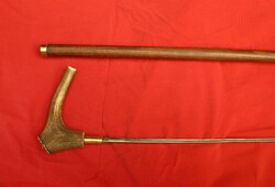 Agancs markolatú tőrösbot (Szarvasos), sétabot, túrabot kihúzható pengés.