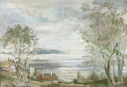 Eredetiségigazolással,számlával,Zentai Pál (1938-1987): Balaton , olaj-farost