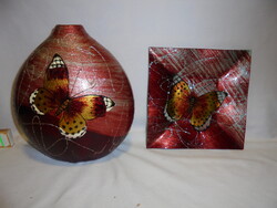 Pillangós váza és asztali tányér vagy tál szett