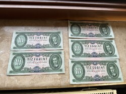 5 db sorszámkövető 10 forint, 1969 UNC! Tíz forintos