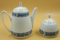 Retro porcelán kávéskanna + cukortartó, kanna 16.5 cm magas, cukortartó 10 cm,  jelzett,