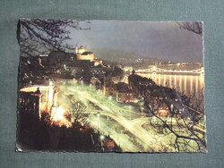Képeslap,Budapest,Tabán,Lánchíd,Budai vár,Gellért szobor,templom,városi látkép,részlet, 1973-
