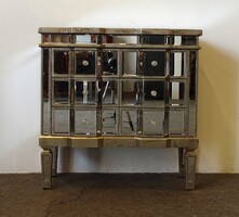 1V907 Vintage hatfiókos, tükrös, ezüst színű kis komód design bútor