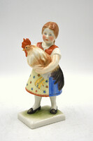 ANTIK Herendi, kislány kakassal, figurális porcelán, szobor.