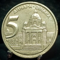 Jugoszlávia 5 Dinár, 2002 A06F6
