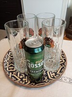 Négy 0,5l-es Osztrák Gösser sörös korsó eredeti vastag nehéz üvegből fogóval, együtt!