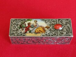 Antique silver, enamel painted, lipstick holder!