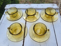 Vintage, Pyrex France, borostyánszínű kávéscsésze szett_5 személyes
