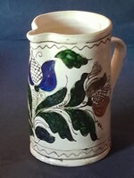 Népi kerámia kancsó régi kézzel festett jelzett