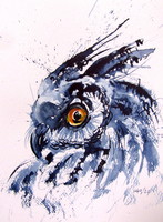 Owl portrait - watercolor painting  Bagoly portré- akvarell festmény