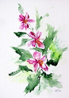 Pink florals III- watercolor painting / Rózsaszín virágok III - akvarell festmény
