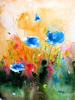 Blue poppies  -  watercolor painting - Kék pipacsok-  akvarell festmény