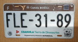 Mexikói rendszám rendszámtábla FLE-31-89 Mexikó Cohauila Tierre de Dinosaurios