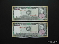 Bolívia 2 darab 1000 bolivár 1982 Sorszámkövető ! 03