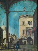 Velencei részlet. Francesco Guardi(1712-1793) követője. XIX-ik századi olajfestmény.