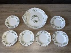 Hollóházi Erika mintás porcelán süteményes készlet hat személyes 1Ft, nincs minimál ár!